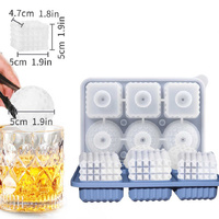 2 PCS Sphere & Square Ice Cube Tray (Gray) - Novelty Silicone Ice Maker for Whiskey Cocktails thumbnail
