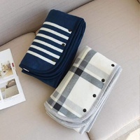 Blue and White Stripes 100x140cm Wearable Fleece Blanket - Soft, Warm & Anti-Pilling, Stylish Plaid Design thumbnail