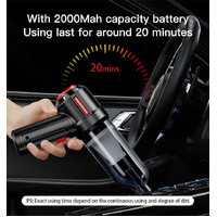White 3-in-1 Car Vacuum Cleaner with Blowing, Suction, and Dust Extraction - 2 x 2000mAh Rechargeable Batteries, Includes Floor Brush and Car Charger thumbnail