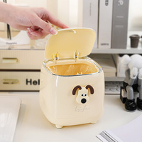 White Desktop Trash Bin with Lid - Press-Down Design, Portable for Car and Home Use thumbnail