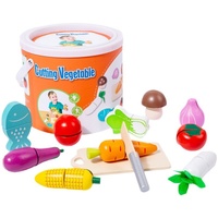 Kids Wooden Vegetable Cutting Toy Set - 18x15cm, Includes Knife, Fish, Carrot, Tomato & More thumbnail