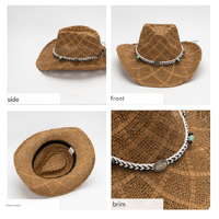 Khaki Handmade Straw Cowboy Hat, Summer Sun Hat, Outdoor Sun Protection, Fits Head Size 58-59cm thumbnail