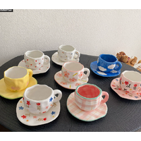 Two-color Love 300ML Underglaze Hand-Pinched Cup and Saucer Set - Ceramic Coffee Mug Milk Cup Breakfast Set thumbnail