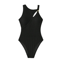 L White Conservative One-Piece Swimsuit Women Solid Color Slim Fit Bikini Swimwear thumbnail