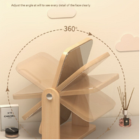 Round Folding Mirror Tabletop Makeup Mirror - Large Wooden Swivel Vanity Mirror for Desk thumbnail