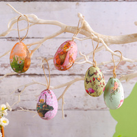 Brown Rabbits Five Sets Of Six Each Easter Egg Hanging Ornament Set with Creative Woven Basket - Festive Decor for Home Scenes thumbnail