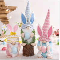 Blue Fat Doll Easter Gnome Doll - Knitted Fabric with Egg and Bunny Ears Decor thumbnail