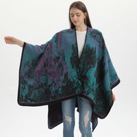 Palace Classical- Black and Red Elegant Autumn Winter Shawl - Artistic Split-Design Knit Cloak with Oil Painting Style thumbnail