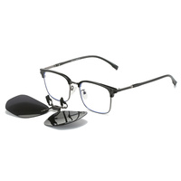Black-grey 2-Piece Flip-Up Sunglasses Clip-On Set for Glasses - UV-Protective Square Polarized Lenses for Driving thumbnail