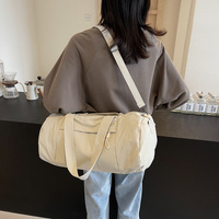 Beige Candy-Colored Women's Gym Duffel Bag - Large Capacity Cylindrical Travel Tote with Handles thumbnail