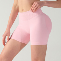 L Pink High-Elastic Hip Yoga Shorts - Seamless Mid-Intensity Pilates Workout Shorts thumbnail