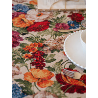 Floral Cotton Linen Tablecloth | Vintage Style Country Garden Design, 100*160cm thumbnail