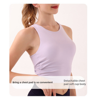 Black Summer Elastic Running Sports Vest with Padded Bra, Sleeveless Yoga Tank Top - L Size thumbnail