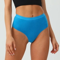 3 pcs（White+Black+Blue Aster） High-Waisted Solid Color Cotton Comfort Plus Size Tummy Control Thong Panties for Women – Size M thumbnail