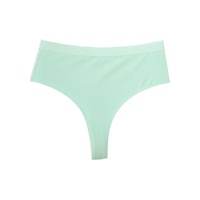 3 pcs（MINT green+Black+Violet） High-Waisted Solid Color Cotton Comfort Plus Size Tummy Control Thong Panties for Women – Size M thumbnail