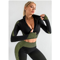 Army Green High Waist Yoga Set for Women - Sports Bra, Long Sleeve Shirt & Leggings 3-Piece Workout Set Size XXXL thumbnail