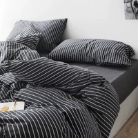 Black Stripes Three-Piece Bedding Set - Comfortable Polyester with Adjustable Corner Straps (Quilt Cover 265*230CM + Pillowcase 51*76CM*2) thumbnail