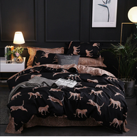 Black leopard print Three-Piece Bedding Set - Comfortable Polyester with Adjustable Corner Straps (Quilt Cover 200*230CM + Pillowcase 51*76CM*2) thumbnail