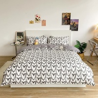 Love patternt Three-Piece Bedding Set - Comfortable Polyester with Adjustable Corner Straps (Quilt Cover 200*230CM + Pillowcase 51*76CM*2) thumbnail