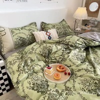 Green Floral 4-Piece Bedding Set - Soft and Lovely Bed Sheets (Quilt 150x200cm, Flat Sheet 200x230cm, Pillowcase 48x47cm) thumbnail