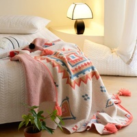 Orange Bohemian Geometric Tassel Throw Blanket - Soft Cotton Blend for Bedroom, Living Room, and Sofa 150x200cm thumbnail
