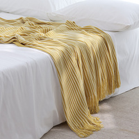 Yellow Cozy Knit Throw Blanket with Fringe - Stylish Striped  Bed End Cover, 127x220CM thumbnail