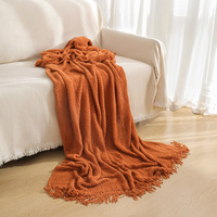 Orange Premium Woven Knitted Throw Blanket with Tassels | Soft, Cozy Sofa & Bed Blanket, Perfect for Office or Afternoon Naps 130x260cm thumbnail