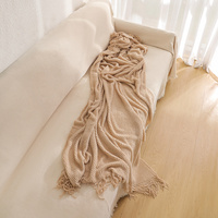 Khaki Premium Woven Knitted Throw Blanket with Tassels | Soft, Cozy Sofa & Bed Blanket, Perfect for Office or Afternoon Naps 127x172cm thumbnail