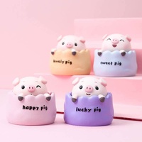 2 pcs Pink Cute Pig Head Bobble Head Car Ornament | Resin Pig Doll for Car Dashboard Decoration 6.5x7cm thumbnail