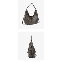 Light Gray Faux Leather Hobo Bag - Large Shoulder Tote w/Coin Purse thumbnail
