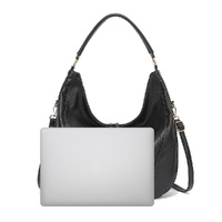 Black Faux Leather Hobo Bag - Large Shoulder Tote w/Coin Purse thumbnail