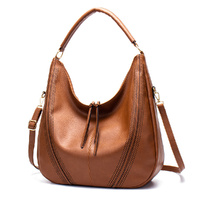 Brown Faux Leather Hobo Bag - Large Shoulder Tote w/Coin Purse thumbnail