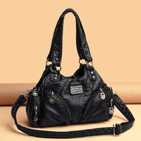 Black Vintage Soft Leather Biker Bag - Shoulder Crossbody Handbag thumbnail