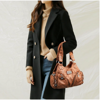 Brown Vintage Soft Leather Biker Bag - Shoulder Crossbody Handbag thumbnail