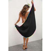 Black Summer Sun Protection Sarong - Women's Beach Cover-Up with Tassels 68x163cm thumbnail