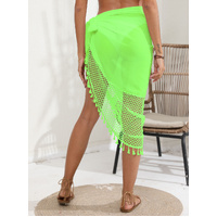 Fluorescent green Women's Mesh Detail Beach Wrap - Tassel Trim Swim Cover-Up 95x195cm thumbnail