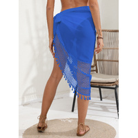 Blue Women's Mesh Detail Beach Wrap - Tassel Trim Swim Cover-Up 95x195cm thumbnail