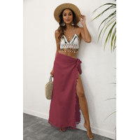 Red Lightweight Tassel Sarong - Sexy Beach Skirt Cover-Up 104x86cm thumbnail