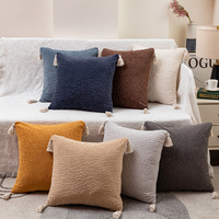 Milk tea yellow Set of 2 Textured Velvet Throw Pillow Covers with Tassels - Decorative Square Cushions 45*45cm thumbnail