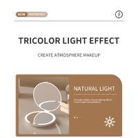 Khaki Portable LED Makeup Mirror with Tricolor Lights - Rechargeable Folding Travel Mirror thumbnail