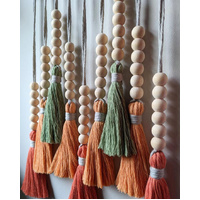 Colorful Tassel Wall Hanging-Wooden Beads Boho Tapestry Home Decor (Daylily red) thumbnail