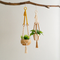 2 pcs Handwoven Plant Hanger-Cotton Rope Hanging Planter with Wooden Rings thumbnail