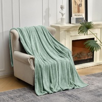 Blue Soft Flannel Jacquard Throw Blanket - Cozy Sofa & Bed Cover, Air Conditioning Blanket, 50 x 60 Inches, Elegant Solid Color thumbnail