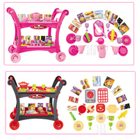 Pink Children's Pretend Play Kitchen Cart Set with Toys - Roleplay Cooking Set with Accessories - Educational Toy for Kids thumbnail