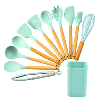 Green 12-Piece Silicone Kitchen Utensil Set with Beechwood Handles & Holder thumbnail