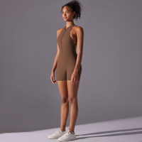 Size M Brown High-Impact Seamless Bodysuit - Nude Feel Yoga & Fitness Romper thumbnail