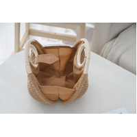 Khaki Boho Circle Straw Bag - Stylish Woven Tote with Round Handles thumbnail