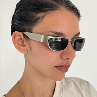 Silver Frame Blue Film Retro Cat Eye Sunglasses - Metal Frame, UV400 Protection thumbnail