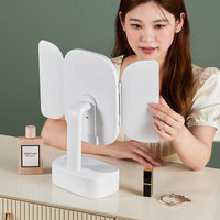 White LED Lighted Tri-Fold Makeup Mirror with Storage Drawer & Magnification(USB Charging Port) thumbnail