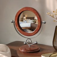 Silver and Brown Vintage Solid Wood Makeup Mirror - 360° Rotation Desktop Vanity Mirror thumbnail